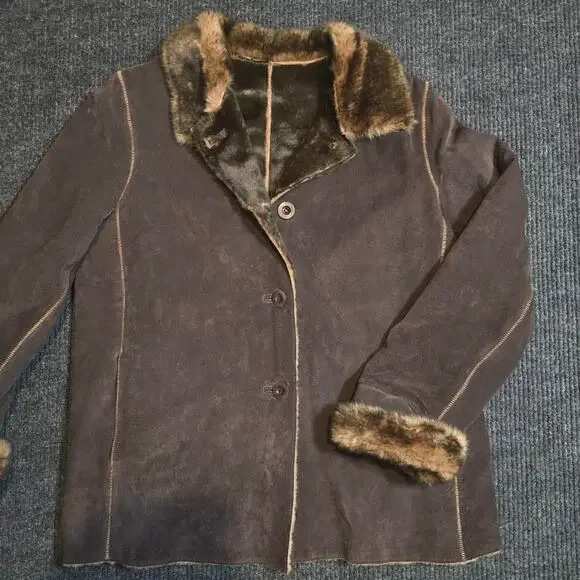 vintage 90s 100% leather jacket with super soft  faux fur lining by winlit - Picture 2 of 4